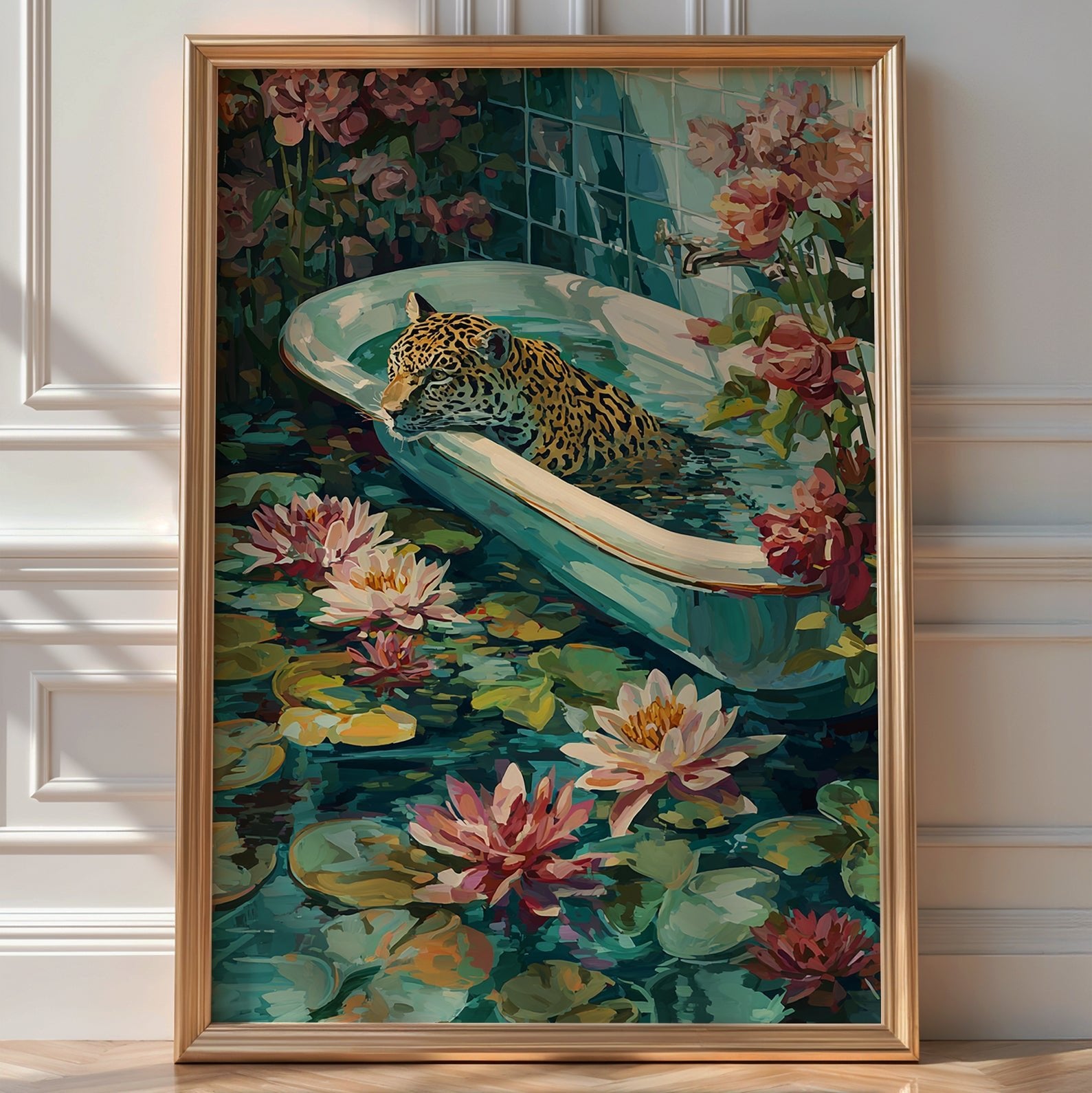 Flora & Feline – Surreal Jungle Bathtub Art Print - Just Great Posters