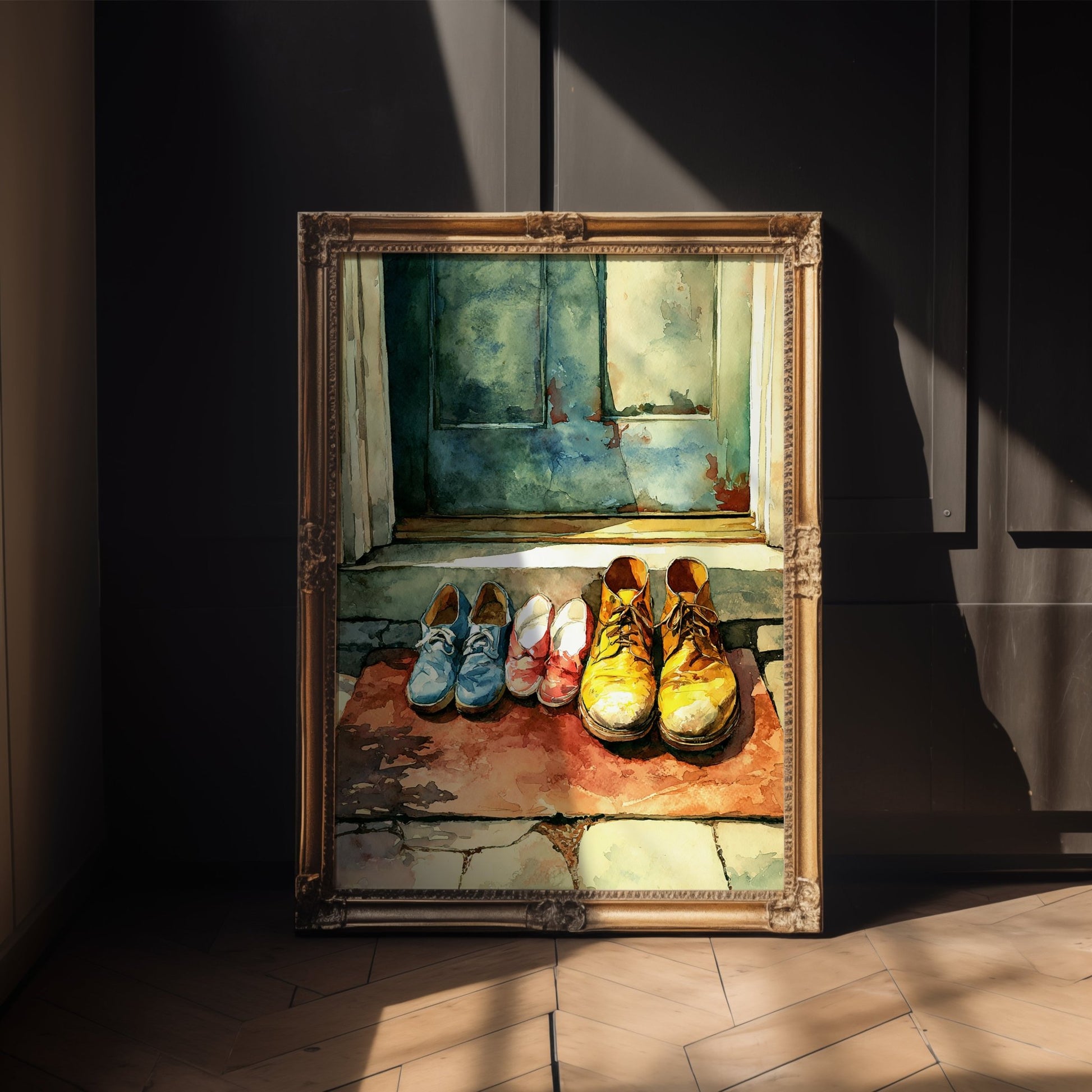 Watercolor Welcome – Family Shoe Portrait Art Print - Just Great Posters