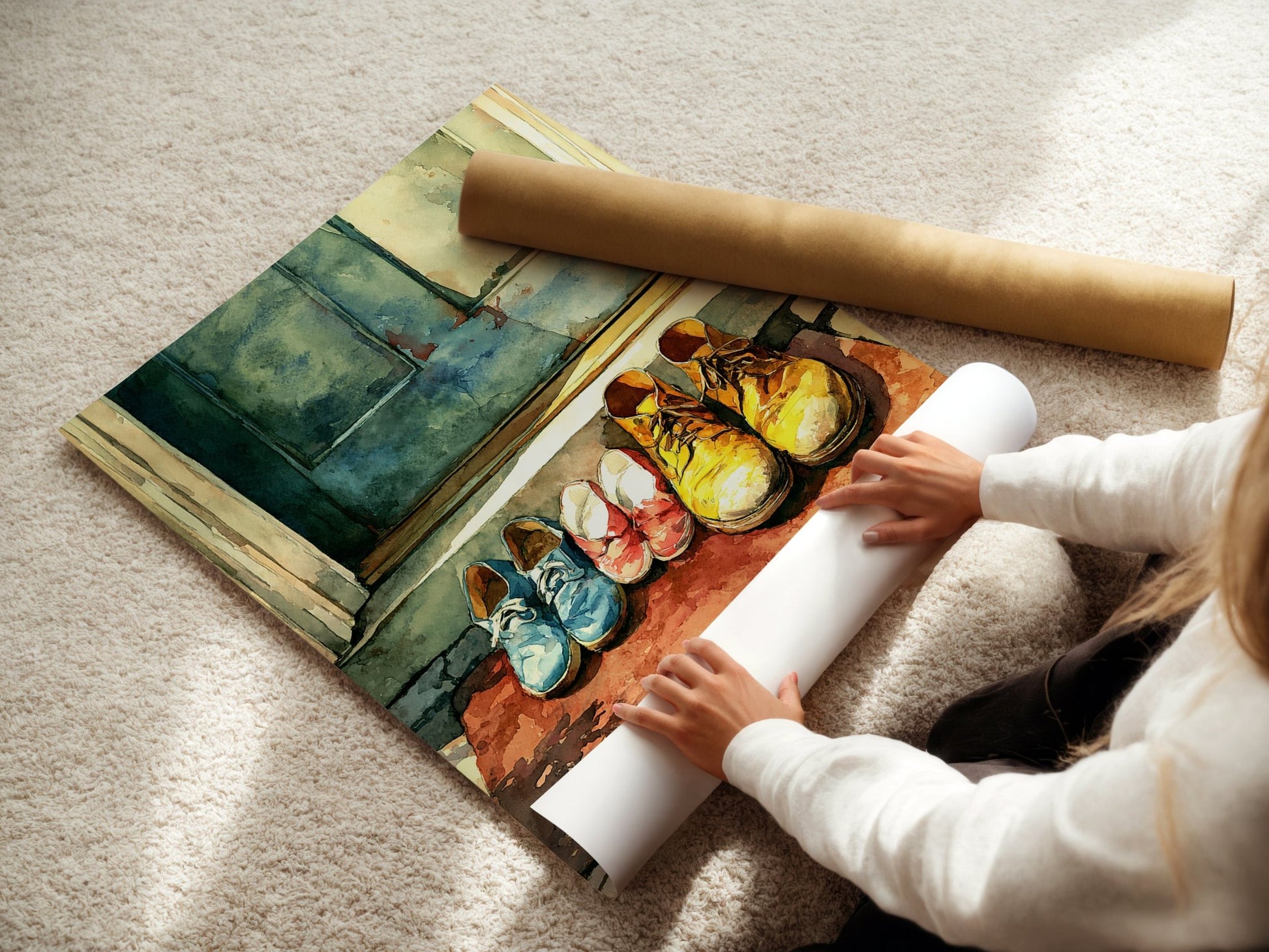 Watercolor Welcome – Family Shoe Portrait Art Print - Just Great Posters