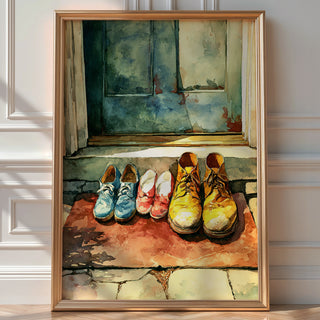 Watercolor Welcome – Family Shoe Portrait Art Print - Just Great Posters