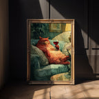 Wine Cat Art Print – Lazy Luxury Watercolor Animal Wall Art - Just Great Posters