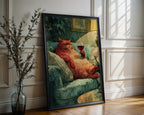 Wine Cat Art Print – Lazy Luxury Watercolor Animal Wall Art - Just Great Posters