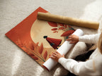 Autumn Walk Poster – Woman in Red Coat & Golden Moon - Just Great Posters