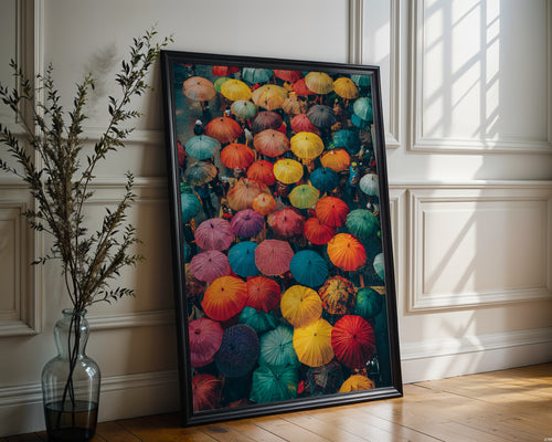 Color Storm – Vibrant Umbrella Street Art Print - Just Great Posters
