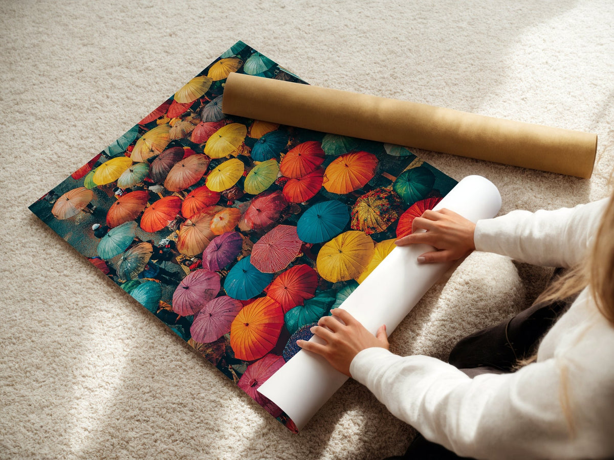 Color Storm – Vibrant Umbrella Street Art Print - Just Great Posters
