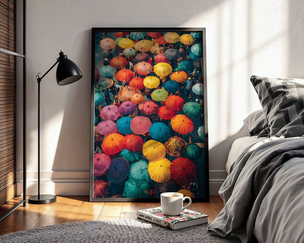 Color Storm – Vibrant Umbrella Street Art Print - Just Great Posters