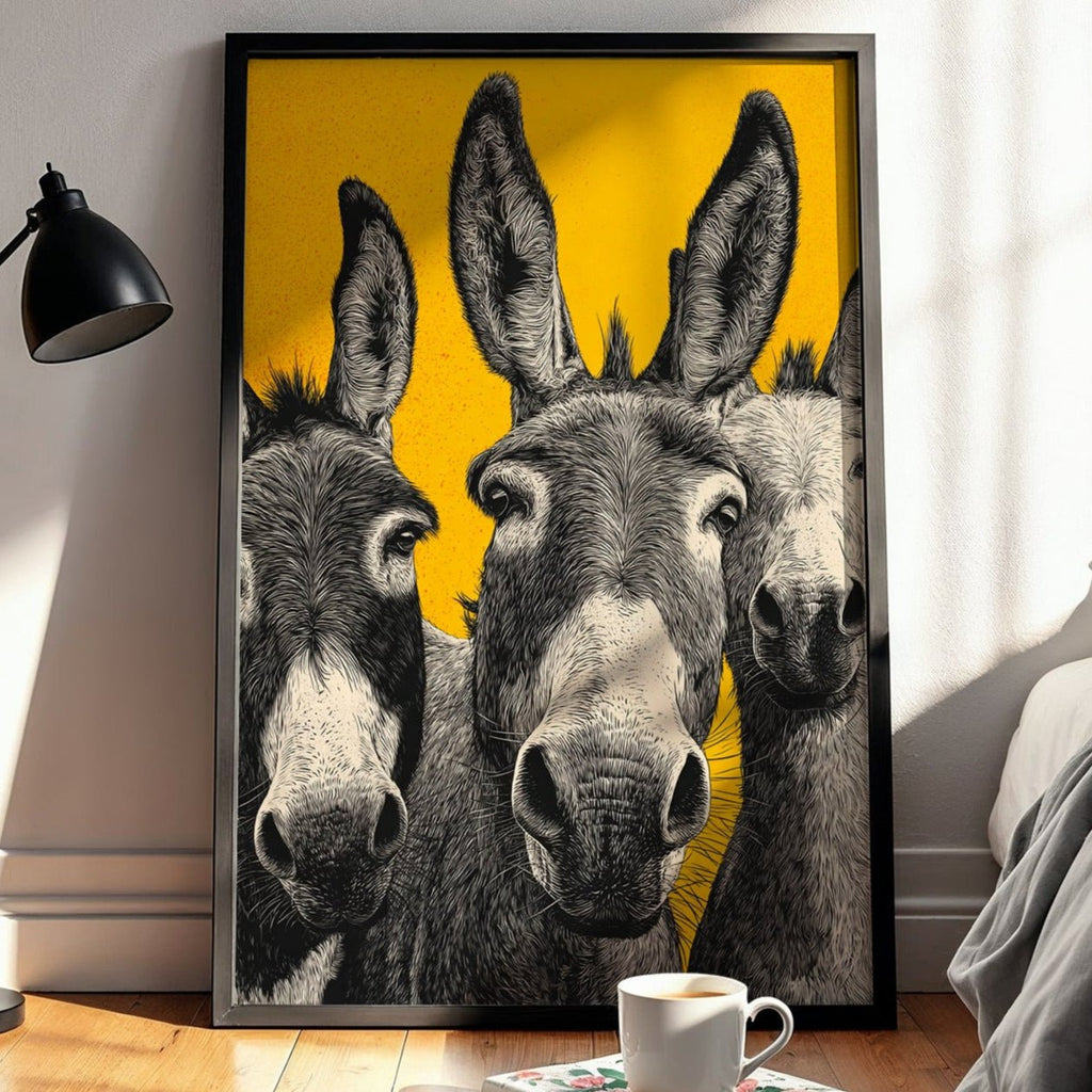 Donkey Trio Pop Art Poster – Bold Farm Animal Wall Print - Just Great Posters