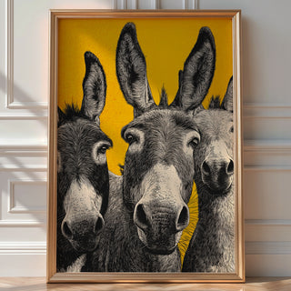 Donkey Trio Pop Art Poster – Bold Farm Animal Wall Print - Just Great Posters