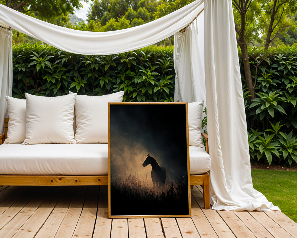 Sunlit Horse Silhouette Poster – Equine Moody Wall Art - Just Great Posters