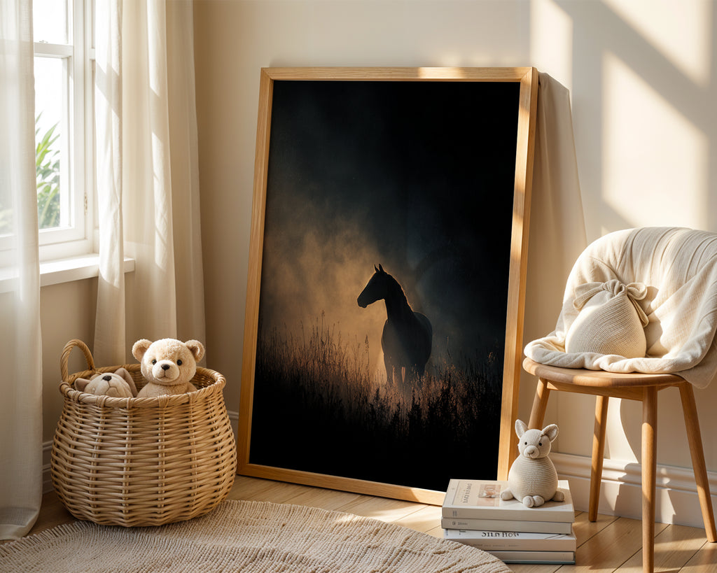 Sunlit Horse Silhouette Poster – Equine Moody Wall Art - Just Great Posters
