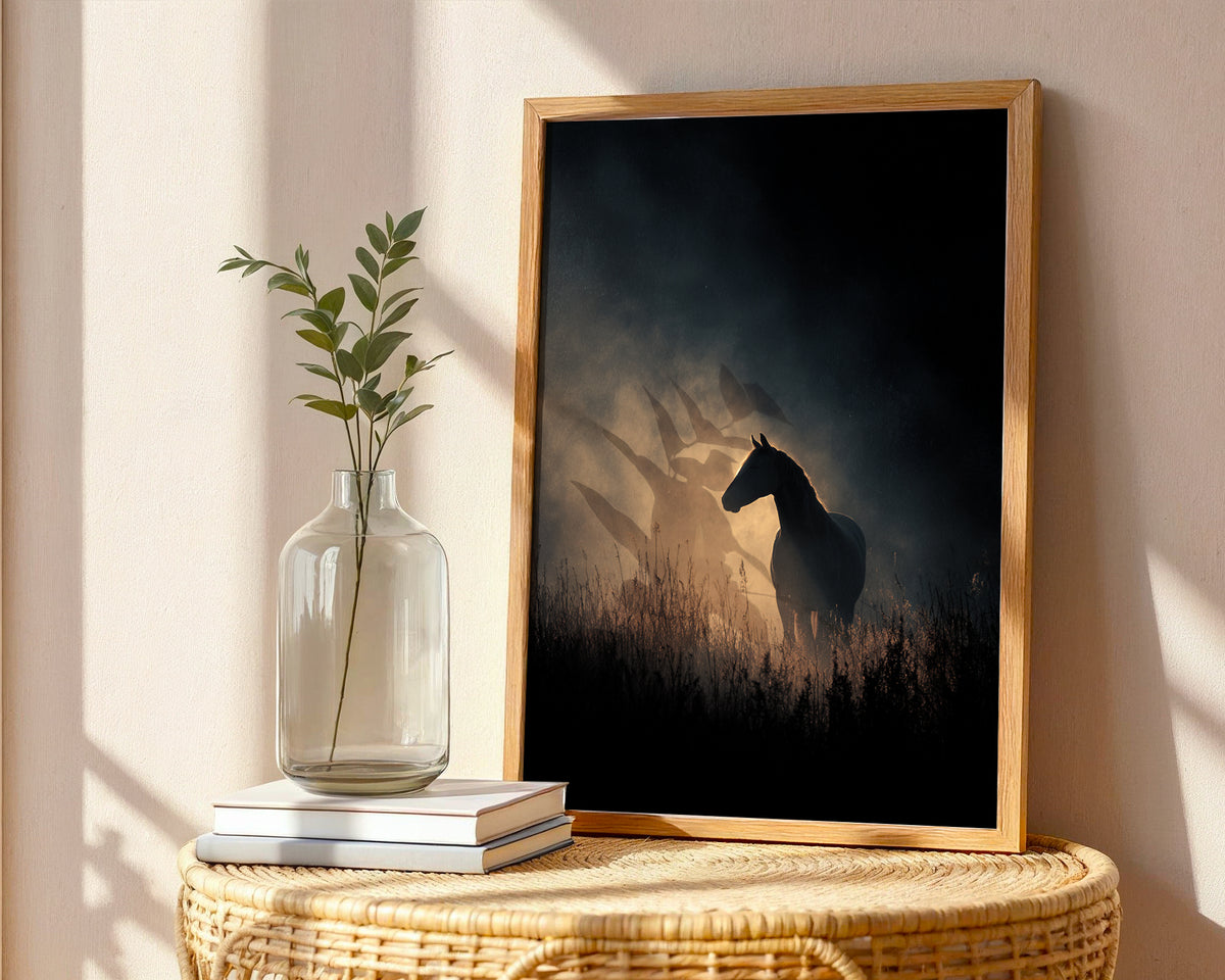 Sunlit Horse Silhouette Poster – Equine Moody Wall Art - Just Great Posters