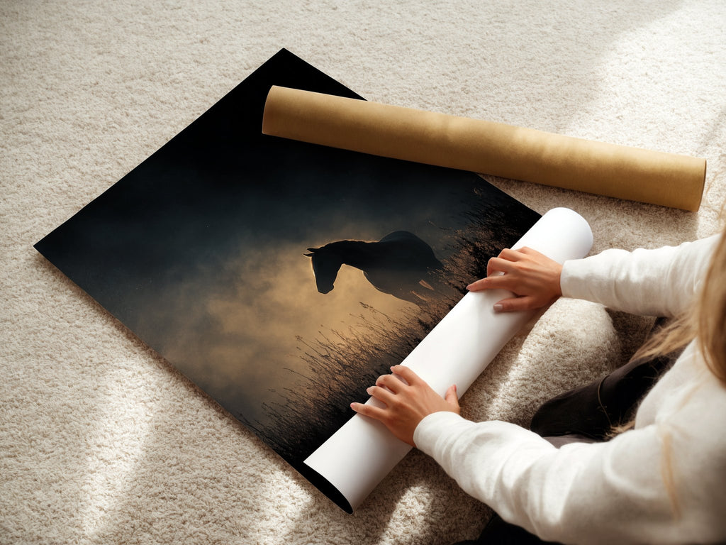 Sunlit Horse Silhouette Poster – Equine Moody Wall Art - Just Great Posters
