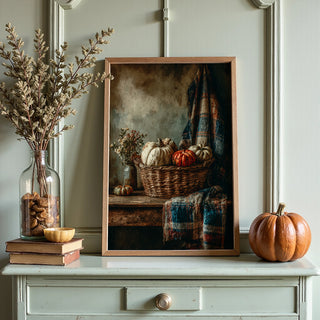 Rustic Pumpkin Basket Poster – Farmhouse Autumn Decor - Just Great Posters