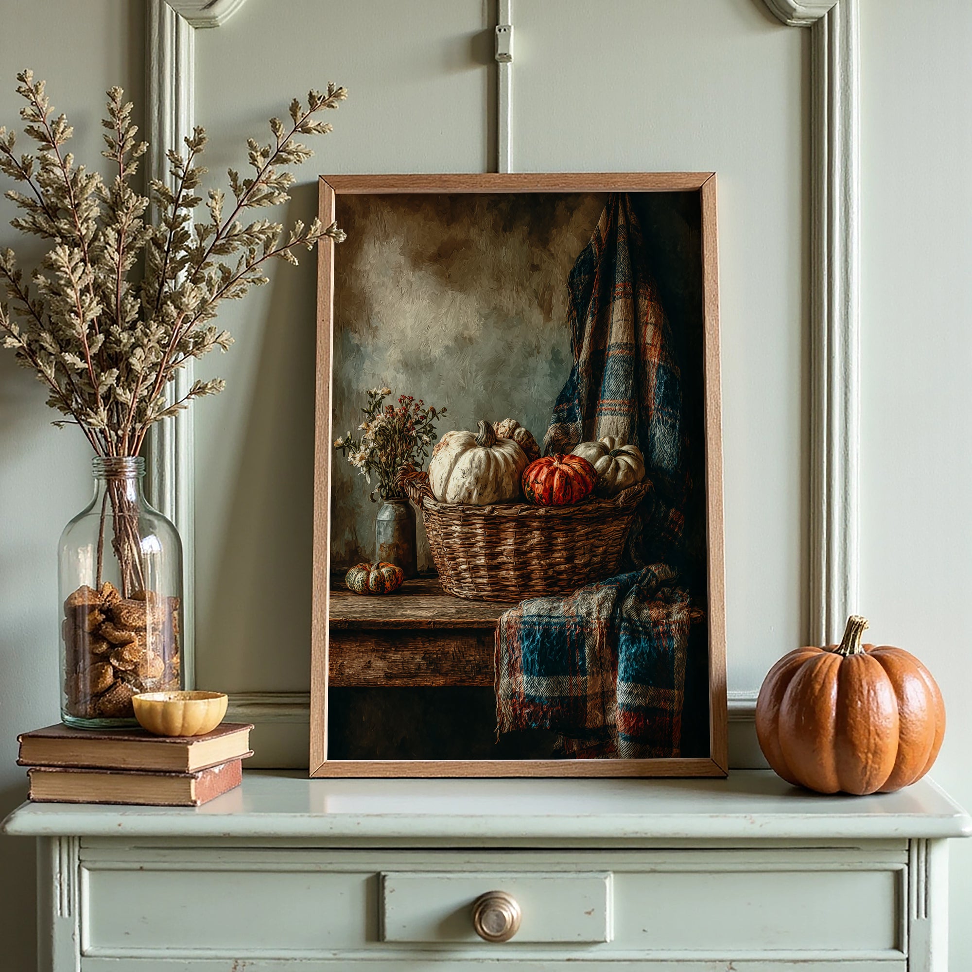 Rustic Pumpkin Basket Poster – Farmhouse Autumn Decor - Just Great Posters