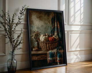 Rustic Pumpkin Basket Poster – Farmhouse Autumn Decor - Just Great Posters