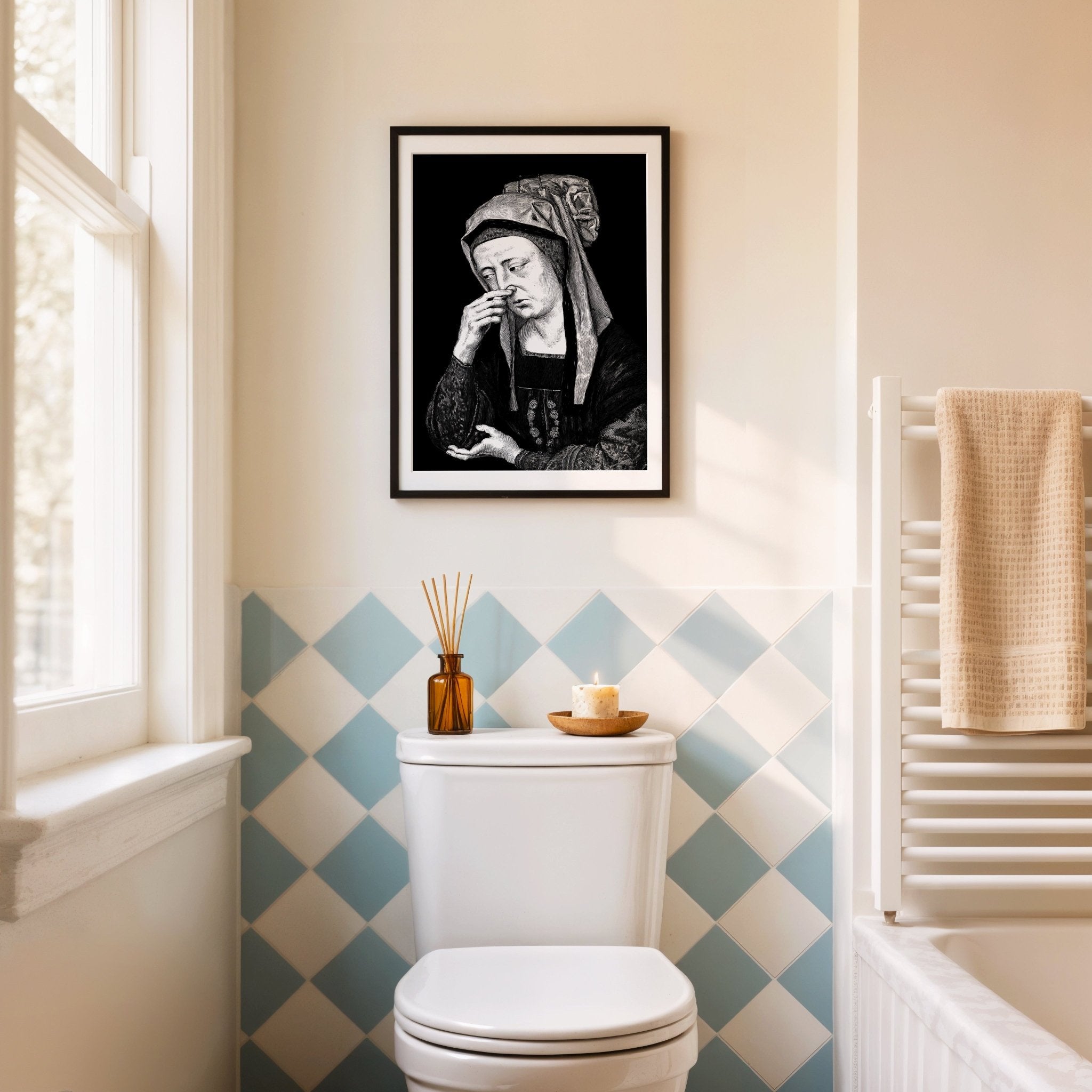 Nose - Pinch Renaissance Woman Poster – Hilarious Vintage Loo Art - Just Great Posters