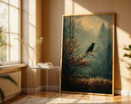 Raven in the Mist Print – Witchy Autumn Wall Art with Moody Forest Vibes - Just Great Posters
