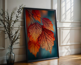 Autumn Leaves Close - Up Print – Fiery Red Foliage Wall Art with Magical Detail - Just Great Posters