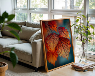 Autumn Leaves Close - Up Print – Fiery Red Foliage Wall Art with Magical Detail - Just Great Posters