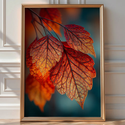 Autumn Leaves Close - Up Print – Fiery Red Foliage Wall Art with Magical Detail - Just Great Posters