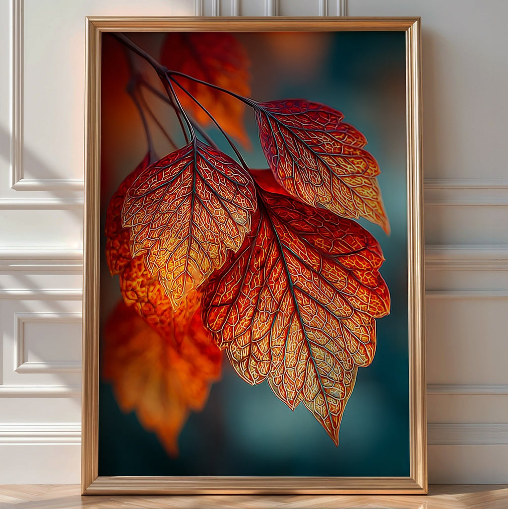 Autumn Leaves Close - Up Print – Fiery Red Foliage Wall Art with Magical Detail - Just Great Posters