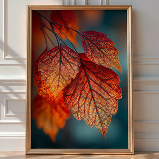 Autumn Leaves Close - Up Print – Fiery Red Foliage Wall Art with Magical Detail - Just Great Posters