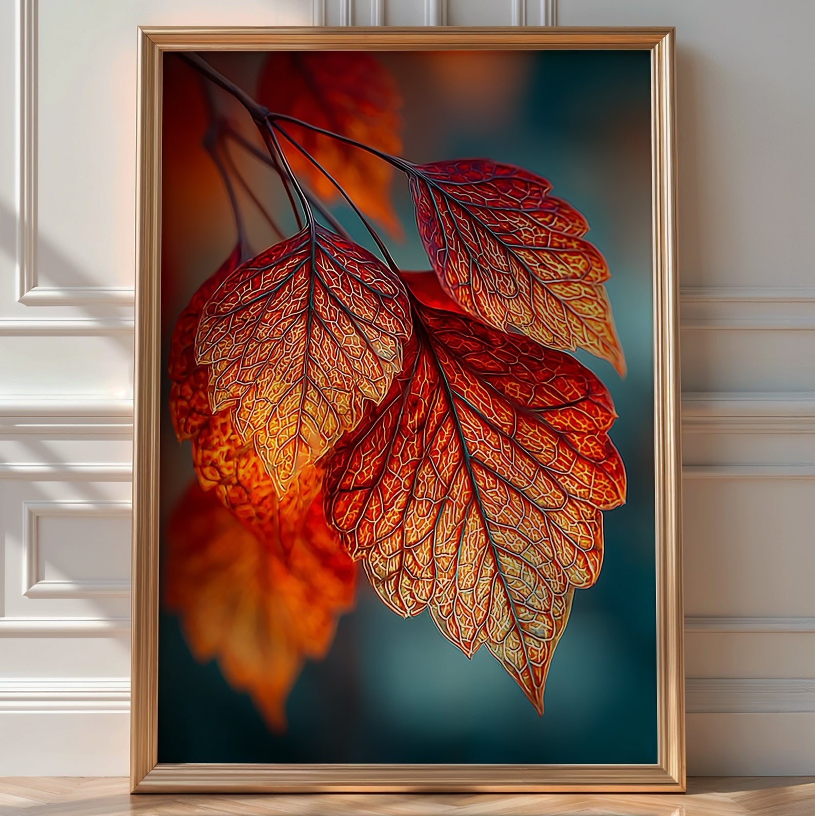 Autumn Leaves Close - Up Print – Fiery Red Foliage Wall Art with Magical Detail - Just Great Posters