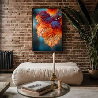 Backlit Autumn Leaves Macro Print – Glowing Fall Wall Art in Fiery Reds & Oranges - Just Great Posters