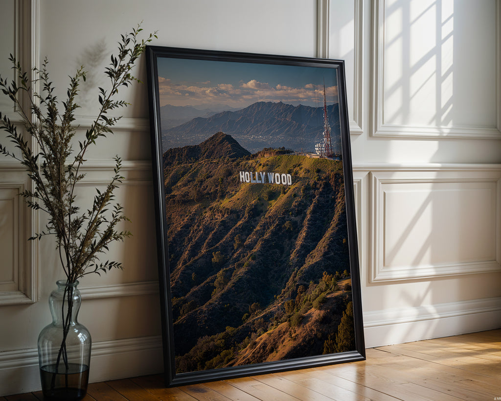 Golden Hour in LA – Hollywood Sign Hills Landscape Photography Print - Just Great Posters