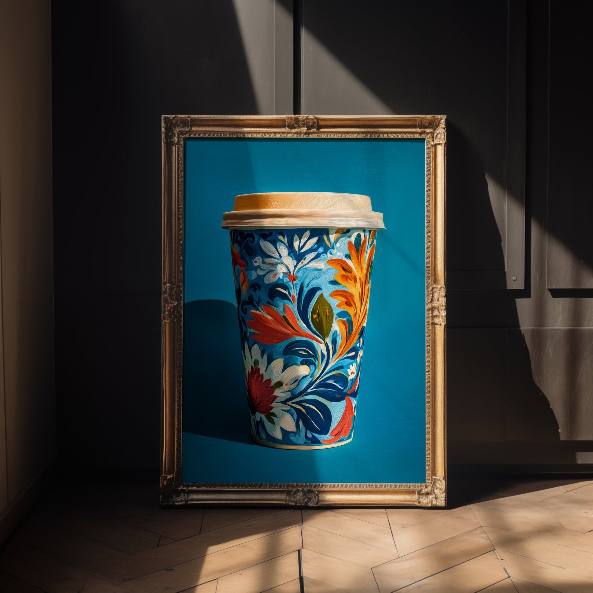Floral Coffee Cup Art Print – Bold Folk - Inspired Kitchen Wall Decor - Just Great Posters