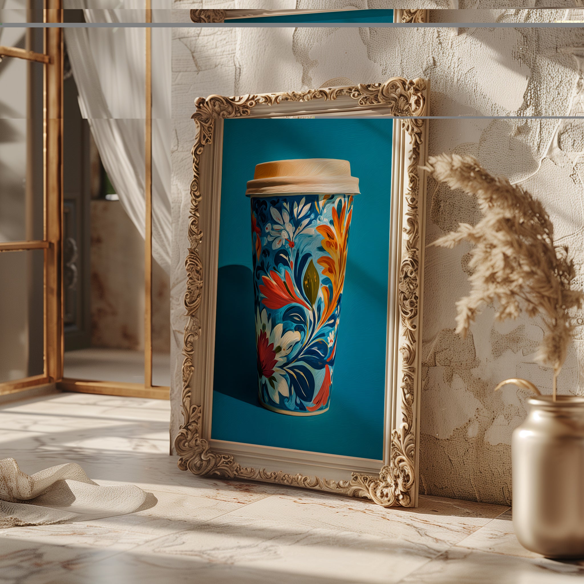 Floral Coffee Cup Art Print – Bold Folk - Inspired Kitchen Wall Decor - Just Great Posters