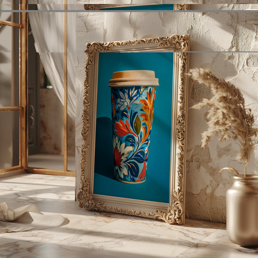 Floral Coffee Cup Art Print – Bold Folk - Inspired Kitchen Wall Decor - Just Great Posters