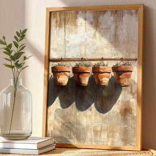 Terracotta Quartet – Minimalist Potted Plant Study - Just Great Posters