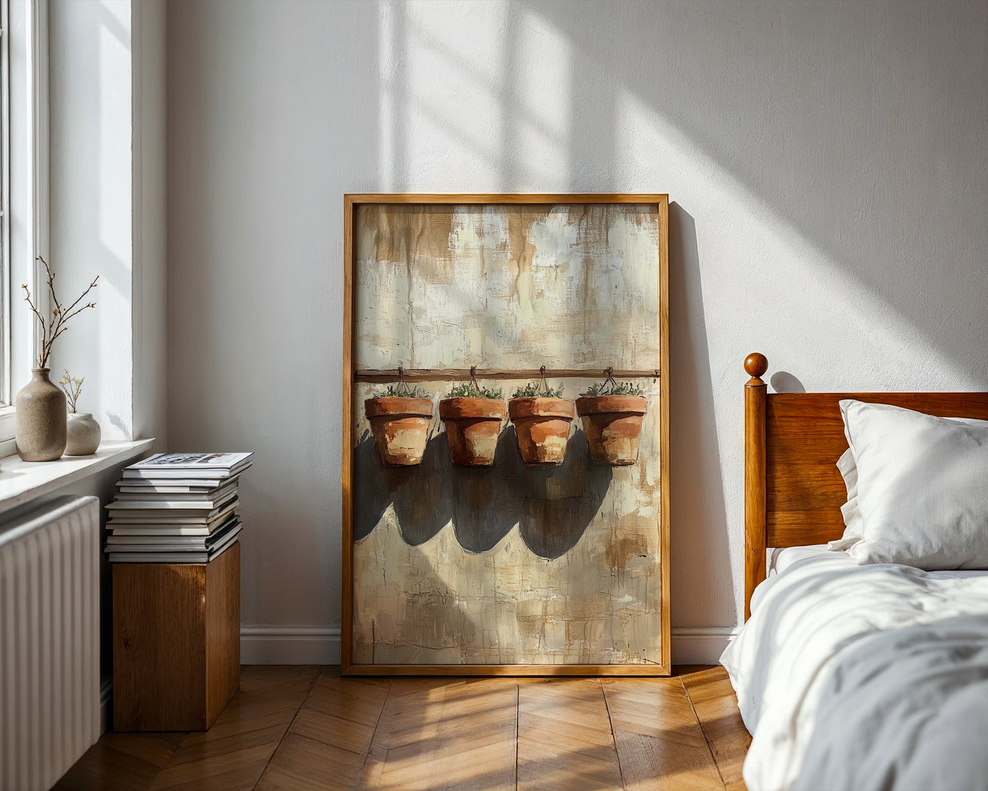 Terracotta Quartet – Minimalist Potted Plant Study - Just Great Posters