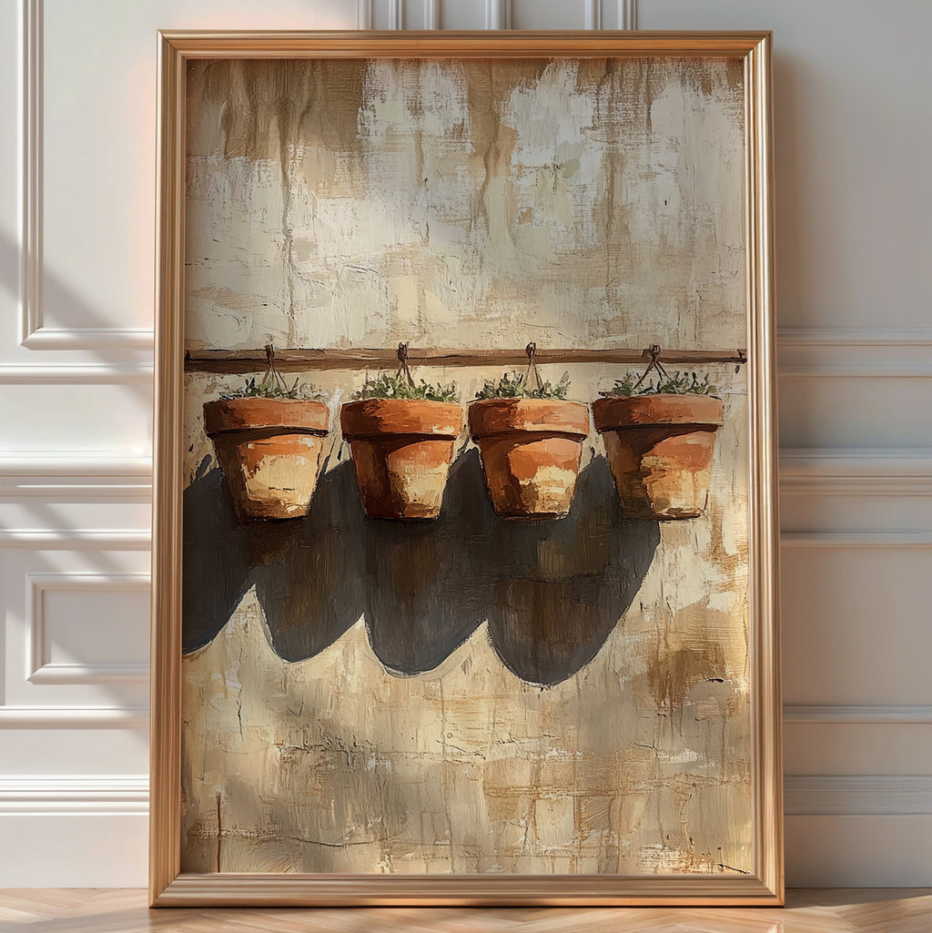 Terracotta Quartet – Minimalist Potted Plant Study - Just Great Posters