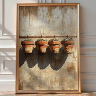 Terracotta Quartet – Minimalist Potted Plant Study - Just Great Posters