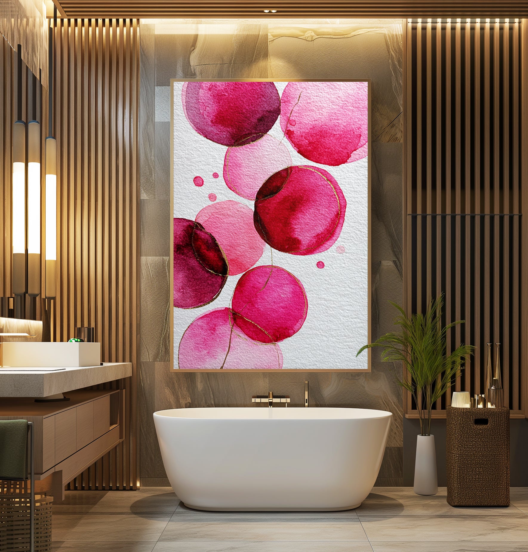 Pink Watercolor Circles Poster – Abstract Modern Wall Art Print - Just Great Posters