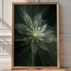 Dreamy abstract fractal floral print in soft sage green tones