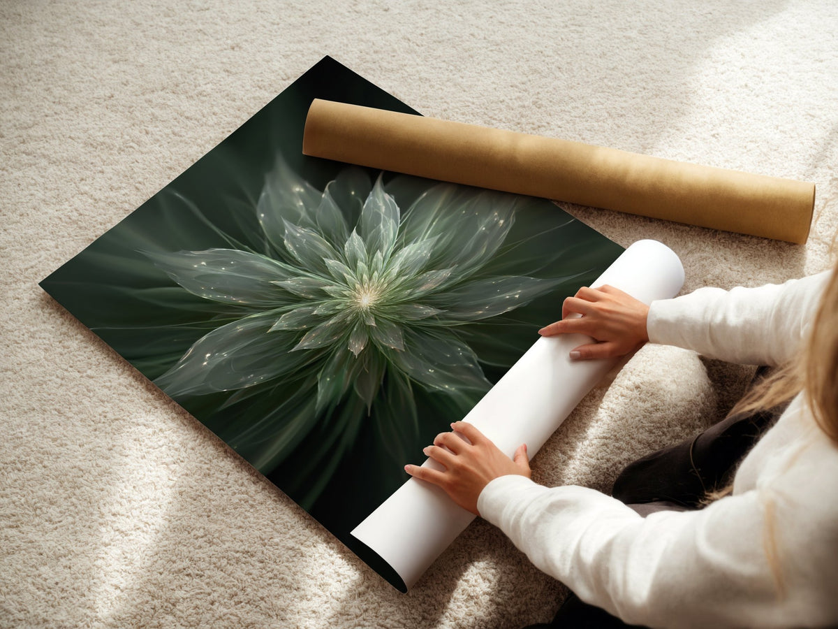 Ethereal Green Bloom poster displayed in a styled room setting