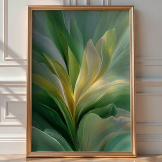 Verdant Light Poster – Abstract Botanical Wall Art in Green and Gold Tones - Just Great Posters