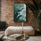 Penguin Portrait poster mockup shown on a gallery wall