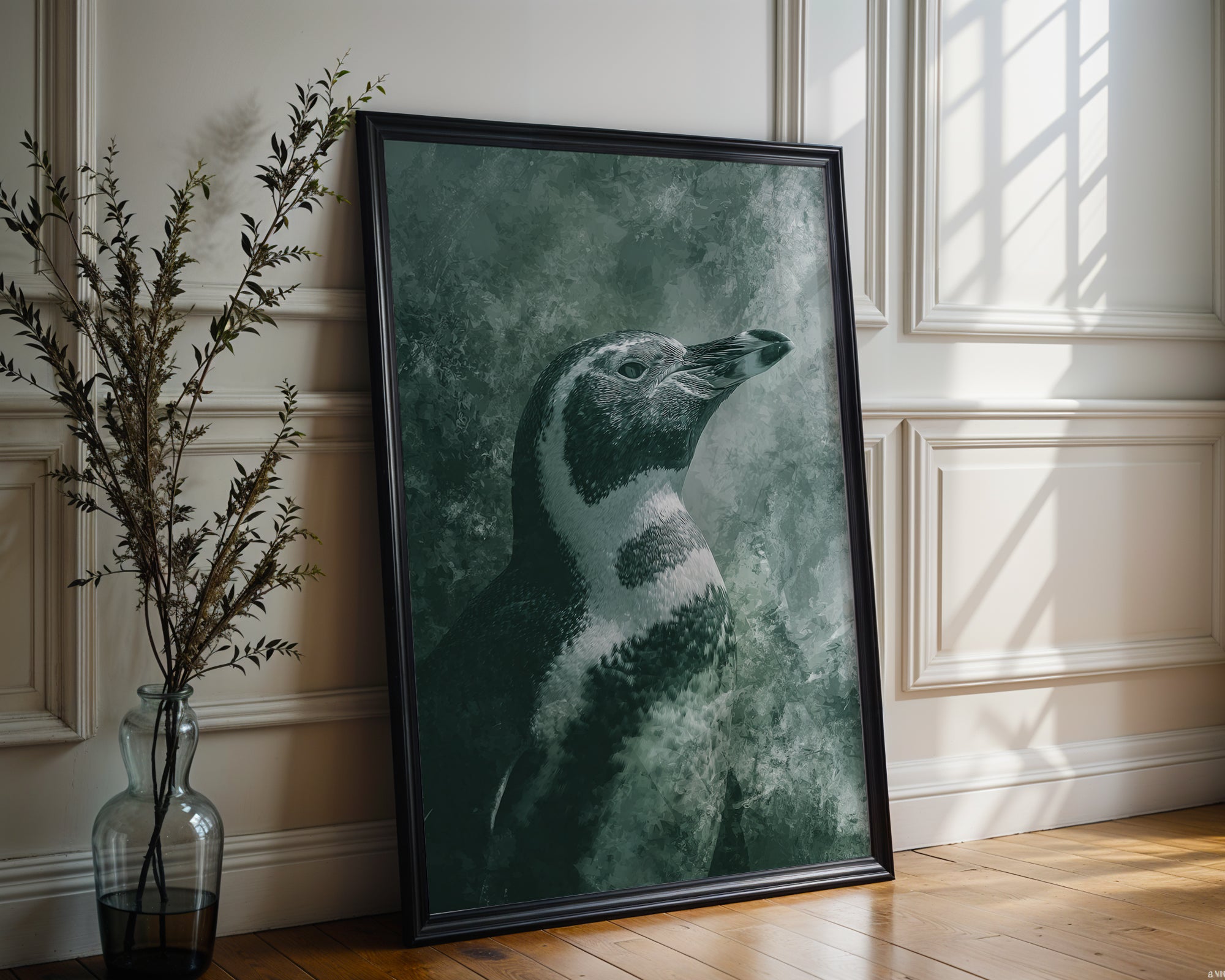 Penguin Portrait poster shown in an alternative frame style