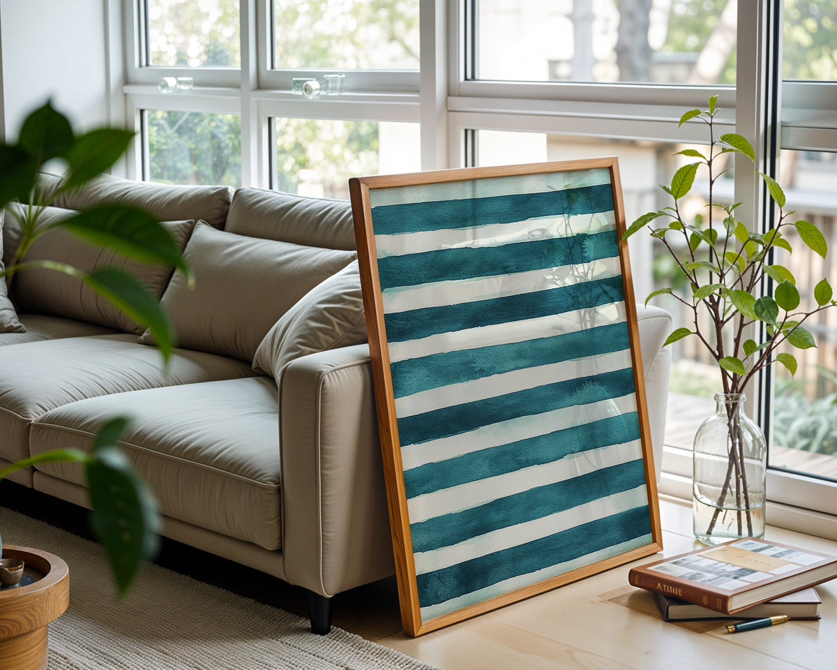 Sea Green Stripes – Minimalist Nautical Pattern Print - Just Great Posters