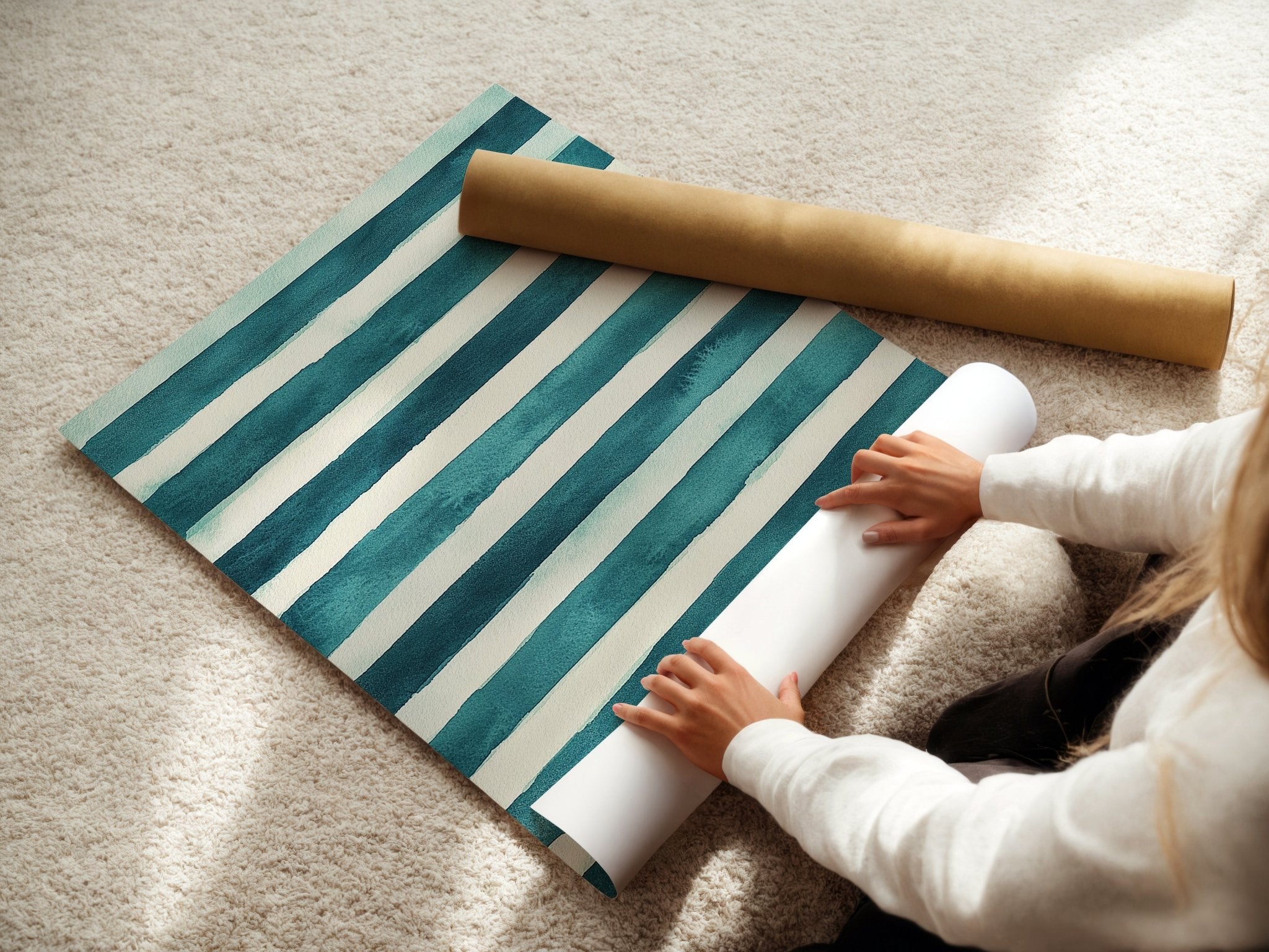 Sea Green Stripes – Minimalist Nautical Pattern Print - Just Great Posters