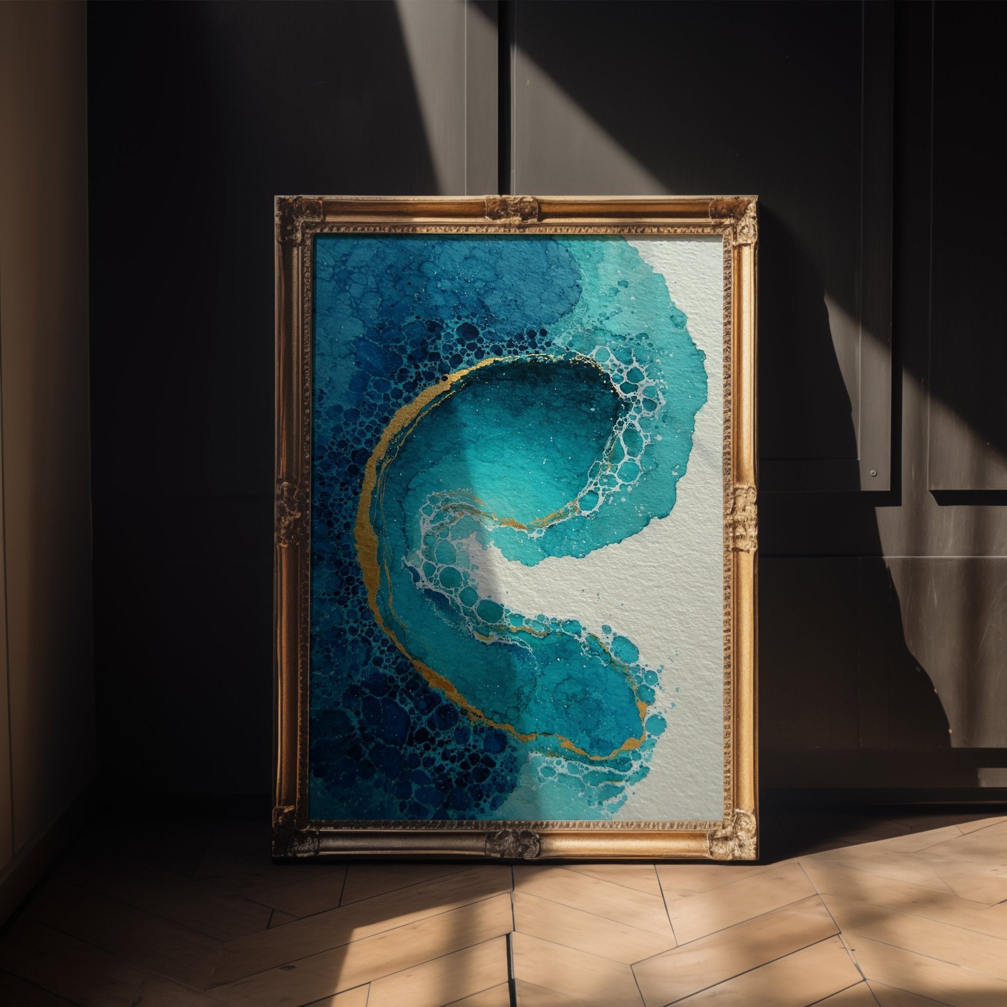 Oceanic Teal Bubble Abstract – Bold Watercolor Wall Art Print - Just Great Posters