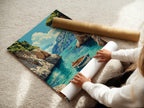 Mediterranean Cove with Boats – Coastal Escape Print - Just Great Posters