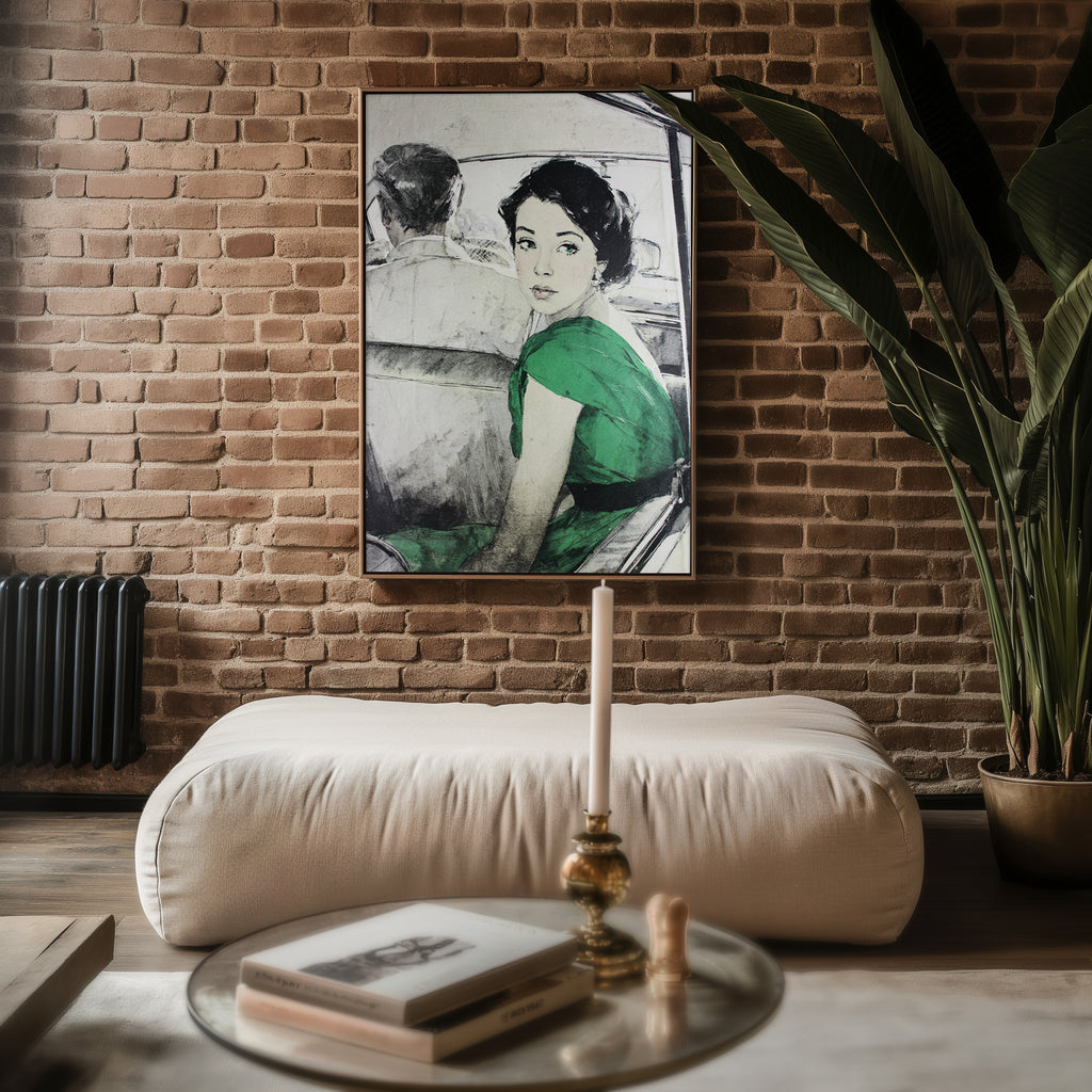 Retro Lady in Taxi Art Print - Just Great Posters