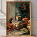 Autumn Reading Nook Poster – Cozy Books & Pumpkin Still Life - Just Great Posters