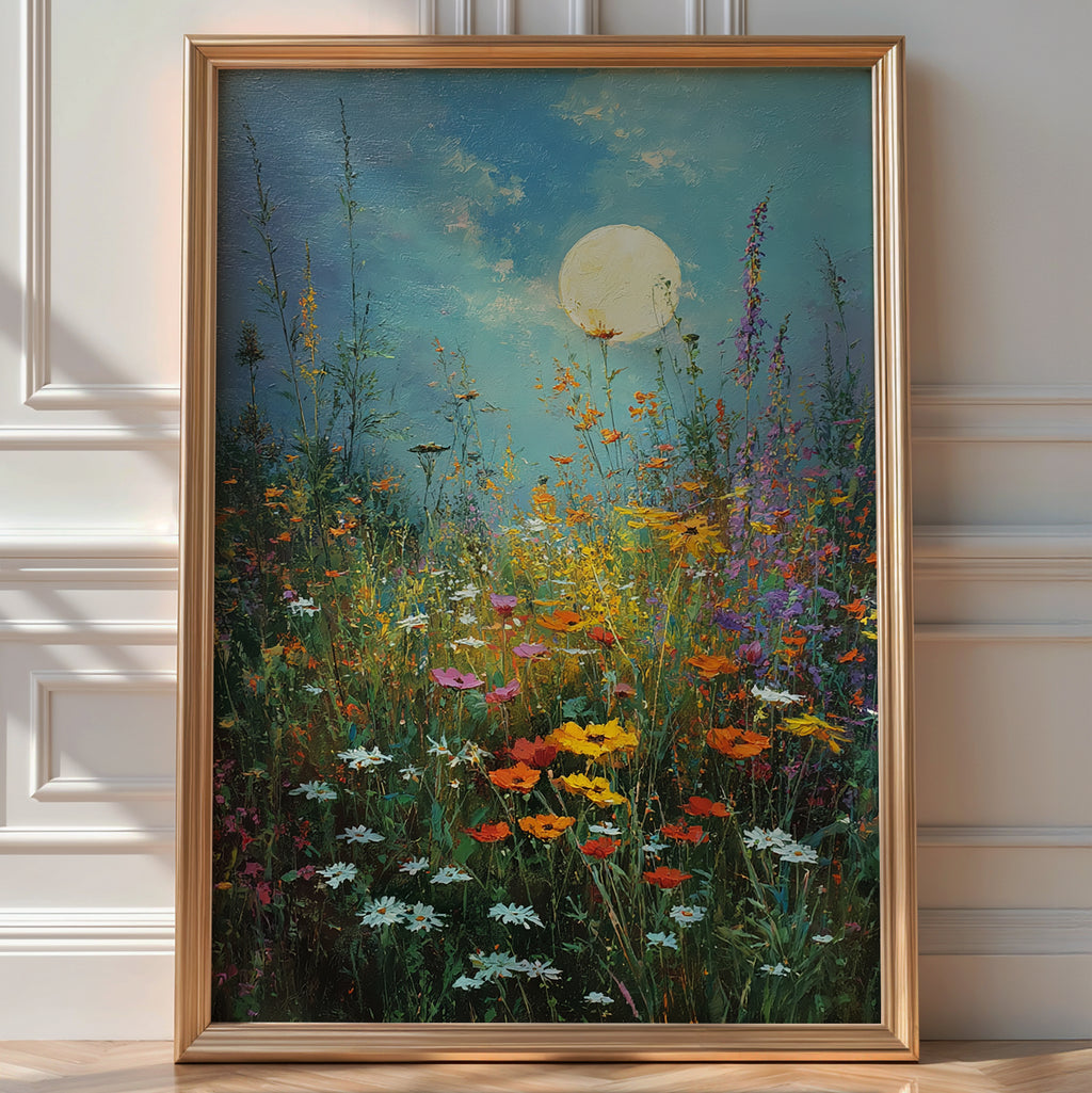 Moonlit Wildflower Meadow – Dreamy Night Floral Wall Art Print - Just Great Posters