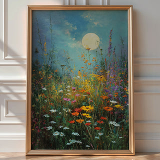 Moonlit Wildflower Meadow – Dreamy Night Floral Wall Art Print - Just Great Posters